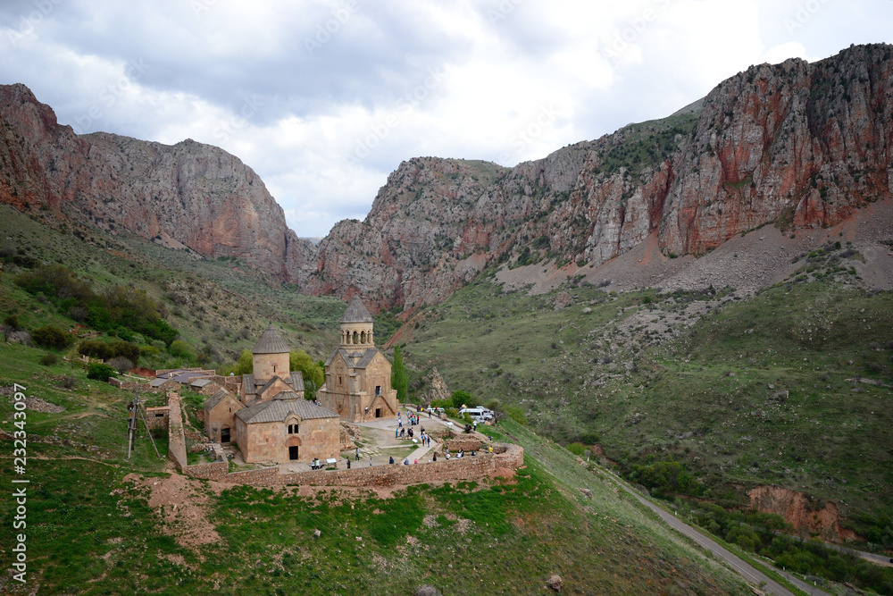 Fototapeta premium Amazing view of Noravank monastery surrounded by red rocks in Armenia