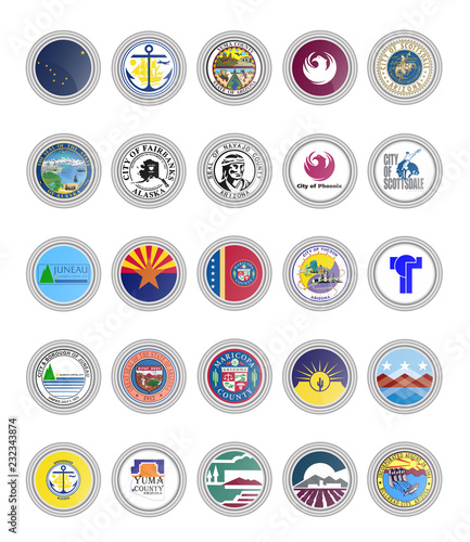Set of vector icons. Flags of Alaska and Arizona states, USA. 3D illustration. photo