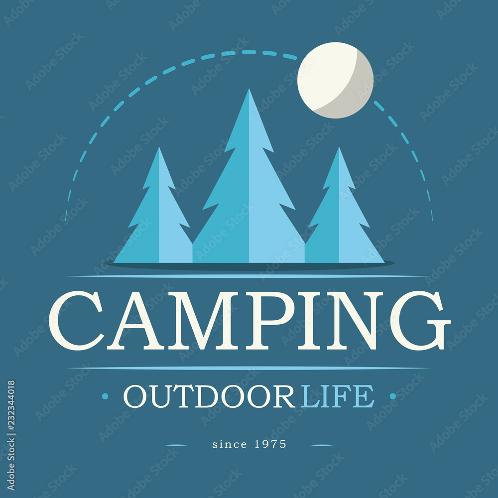Camping, outdoor life emblem, night vector