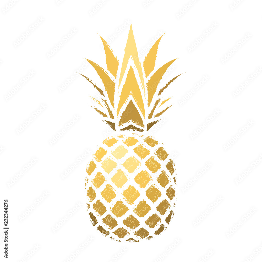 Pineapple grunge with leaf. Tropical gold exotic fruit isolated white ...