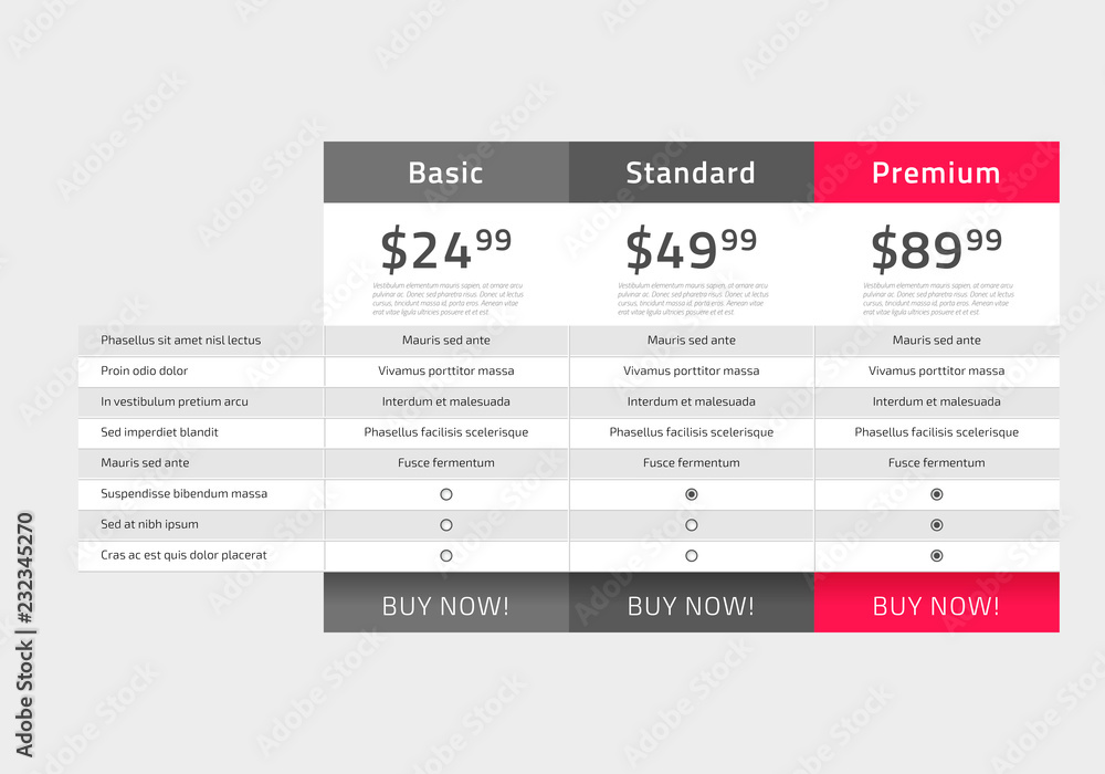 Web pricing table design for business .Vector illustration. Web pricing table design for business .Vector illustration.