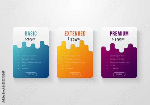 Web pricing table design for business .Vector illustration.