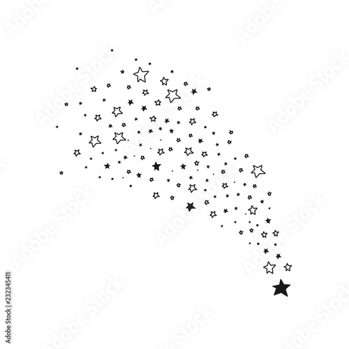 Falling Star Vector. Abstract illustration. Black Star with on White Background. Meteoroid, Comet, Asteroid, Stars