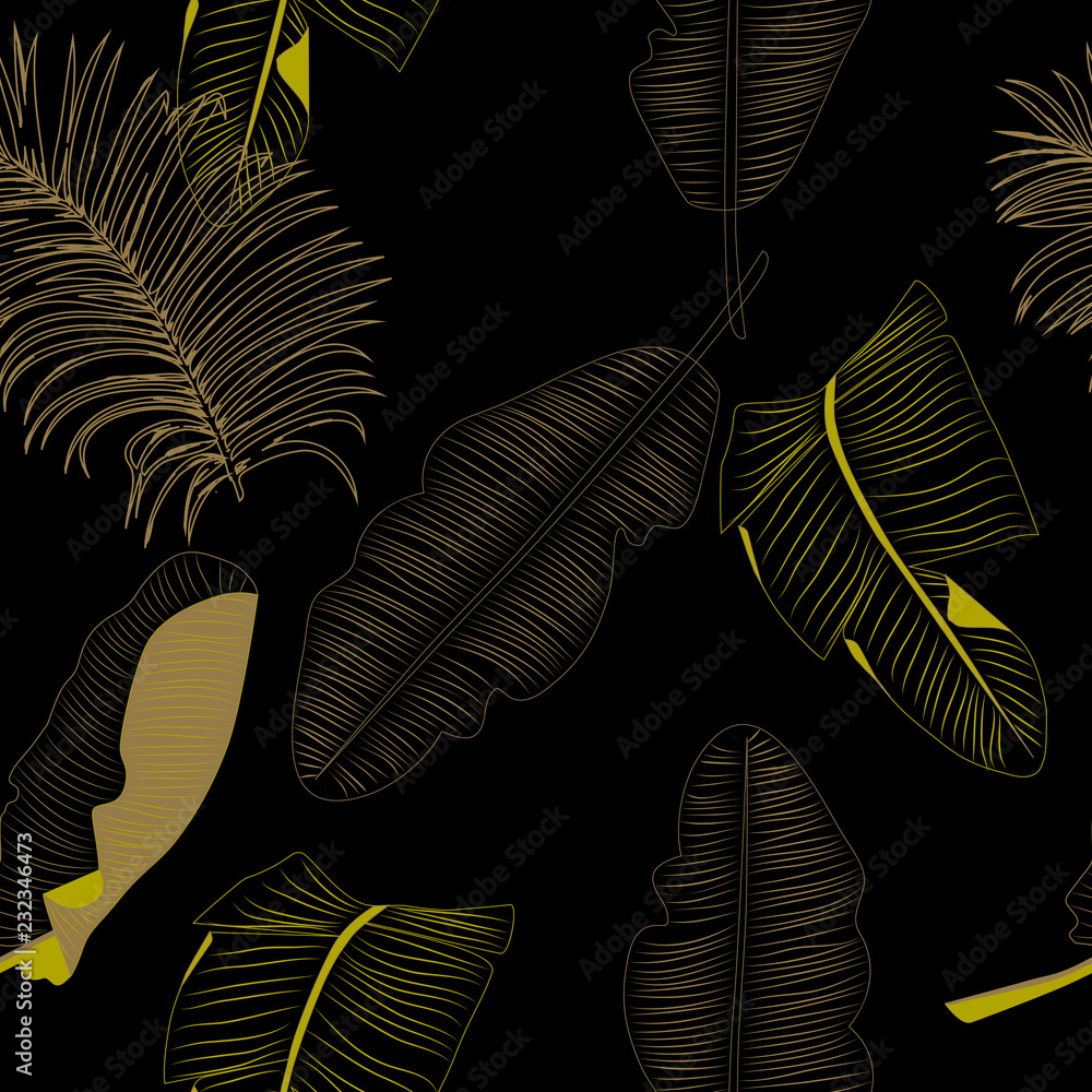Tropical jungle palm leaves seamless pattern, vector floral background ...