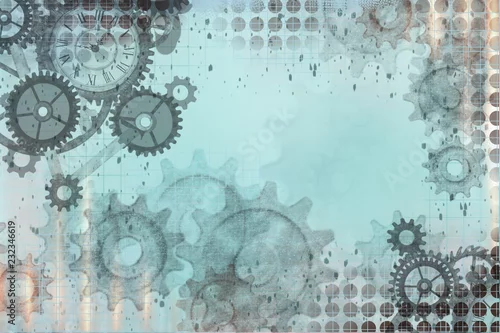 Obraz industrial abstract steampunk gears on grunge effect background, cogs wheels and clock parts