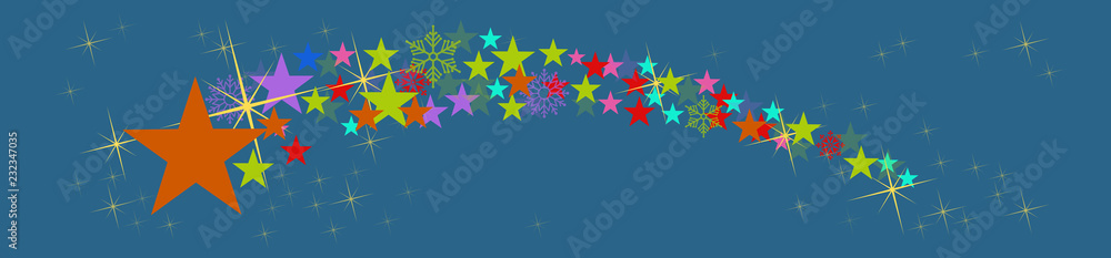 Obraz premium Christmas vector header. Comet and stars
