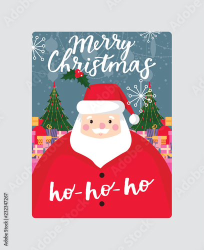Christmas vector Merry Xmas greeting card with santa claus new year tree and ...