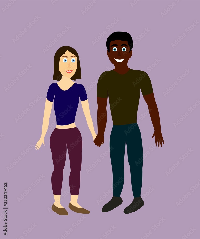 Racial equality. Interracial marriage. A happy couple of black men and white women. International Day for Tolerance.