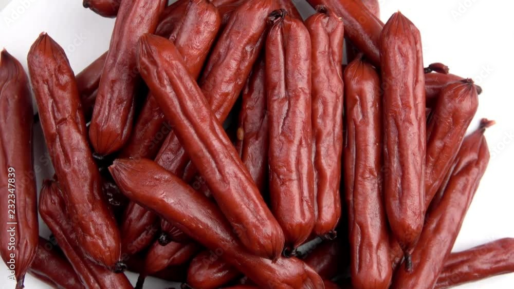 Small sized pepperoni snacks spinning video Small sized pepperoni snacks spinning video