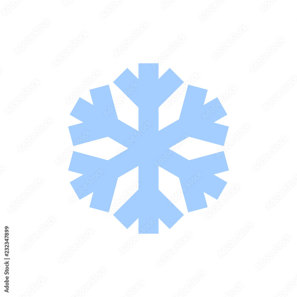 Snowflake icon. Blue silhouette snow flake sign, isolated on white background. Flat design. Symbol of winter, frozen, Christmas, New Year holiday. Graphic element decoration. Vector illustration Snowflake icon. Blue silhouette snow flake sign, isolated on white background. Flat design. Symbol of winter, frozen, Christmas, New Year holiday. Graphic element decoration. Vector illustration