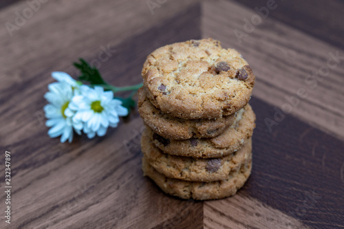  homemade biscuits with chocolate or whole. High resolution cookies for advertising purposes.