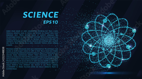 Atoms and molecules of blue luminous dots. Scientific logo vector illustration.