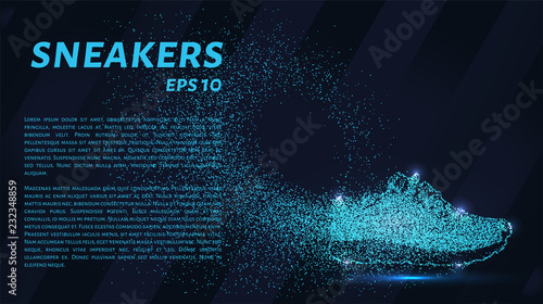 Sneakers made of blue glowing dots. Sneakers vector illustration.