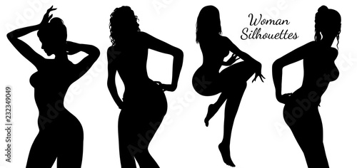 Women silhouette set isolated on white background