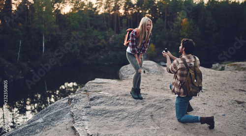 Couple of tourists on nature.
