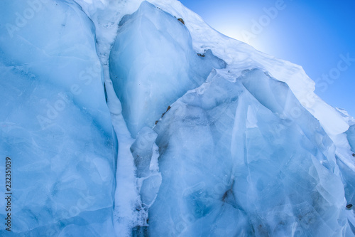 blue ice block of a glacier with back light