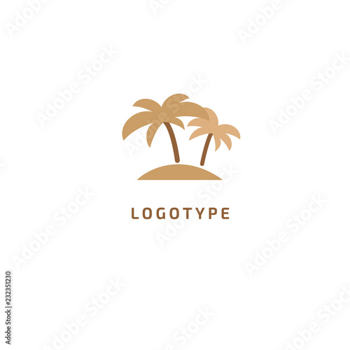 Palm tree icon. Vector flat style illustration resort  hotel logo template. Logo concept of island  loukost  tour  trip  booking hotel  travel application  tourism  summer.