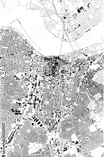 Mappa satellitare di Louisville, Kentucky, Usa, strade della città. Stradario e mappa del centro città