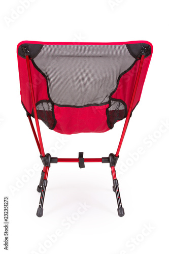 Folding camping chair on white background