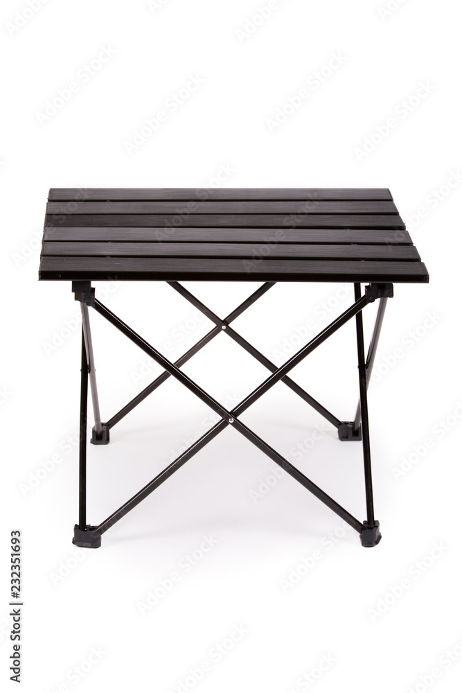 Black folding table for camping on white background Black folding table for camping on white background