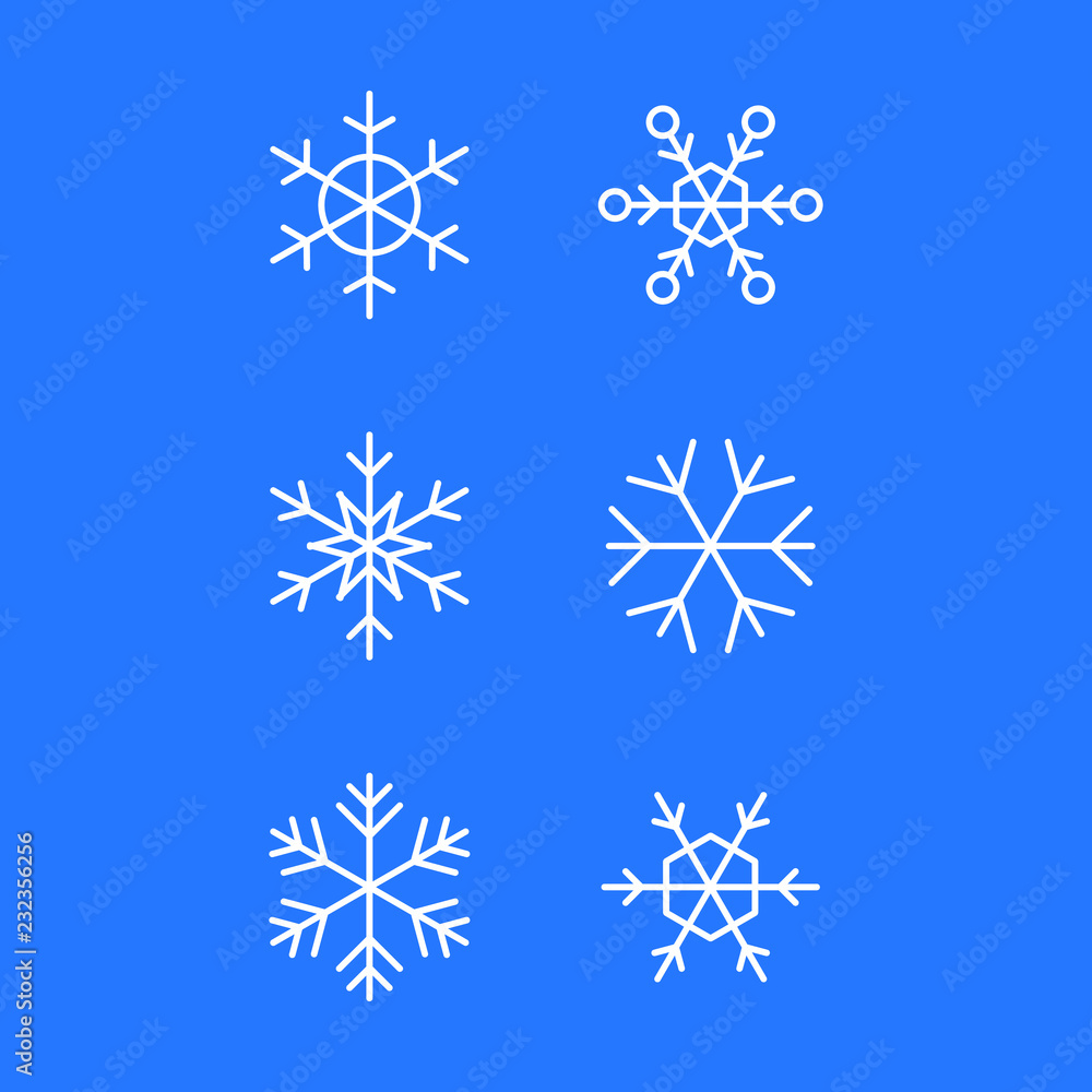 Fototapeta premium Snowflake vector icon collection, snow winter season symbol, christmas decorative graphic element