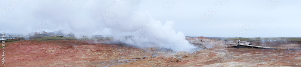 Panorama of geysers in Iceland