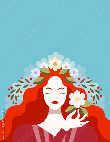 Redhead woman with flowers