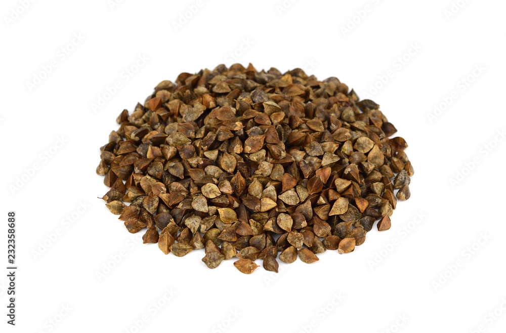 A Pile of Sprouting (in Hull) Buckwheat Seed. Isolated on White Background. A Pile of Sprouting (in Hull) Buckwheat Seed. Isolated on White Background.