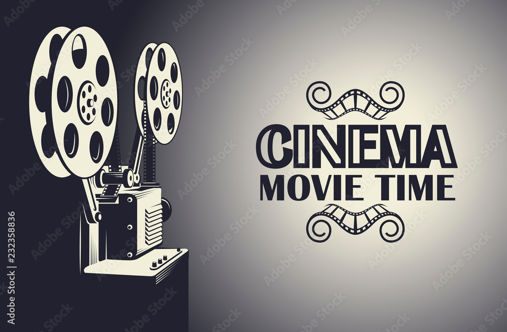 Fototapeta premium cinema poster with retro film projector background