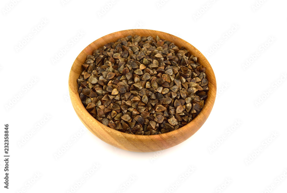 Buckwheat Sprouting (in-Hull) Raw Seed in a Bowl. Isolated on White Background. Buckwheat Sprouting (in-Hull) Raw Seed in a Bowl. Isolated on White Background.