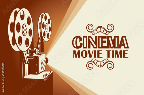 cinema poster with retro film projector background