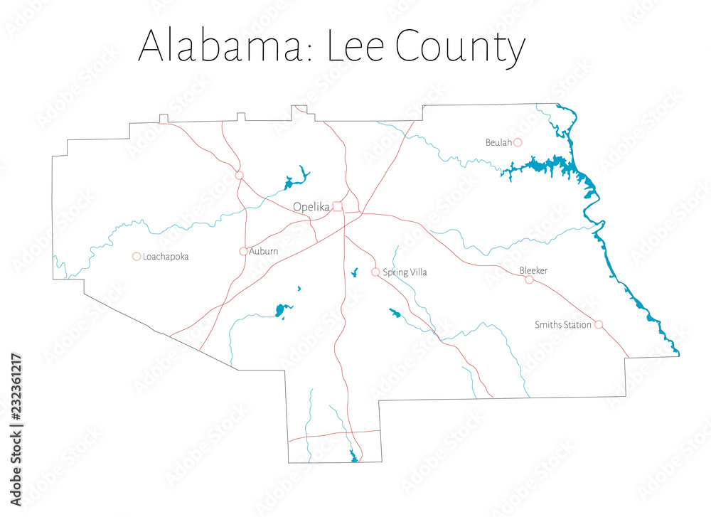 Detailed map of Lee county in Alabama, USA