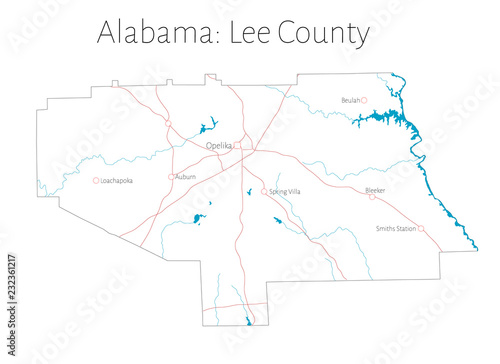 Detailed map of Lee county in Alabama  USA