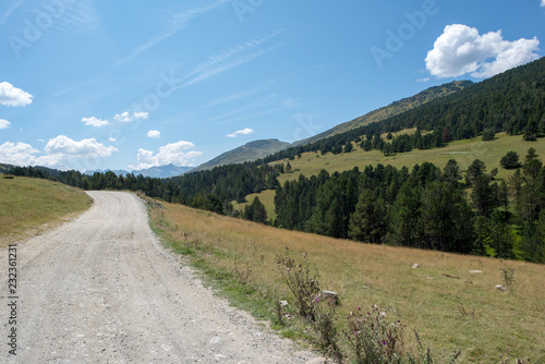 Road to Montgarri in the mountains of Aran Valley in summer