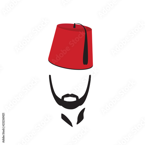 Turkish Man Wearing Fez Logo In Isolated White Background.