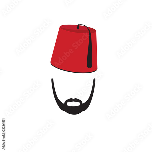 Turkish Man Wearing Fez Logo In Isolated White Background