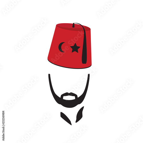 Turkish Man Wearing Fez Logo In Isolated White Background. Vector illustration