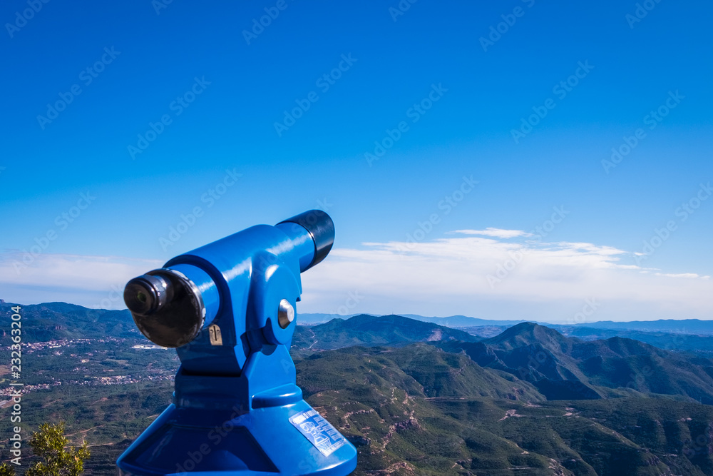 View finder in Montserrat monastery on mountain in Barcelona, Catalonia.