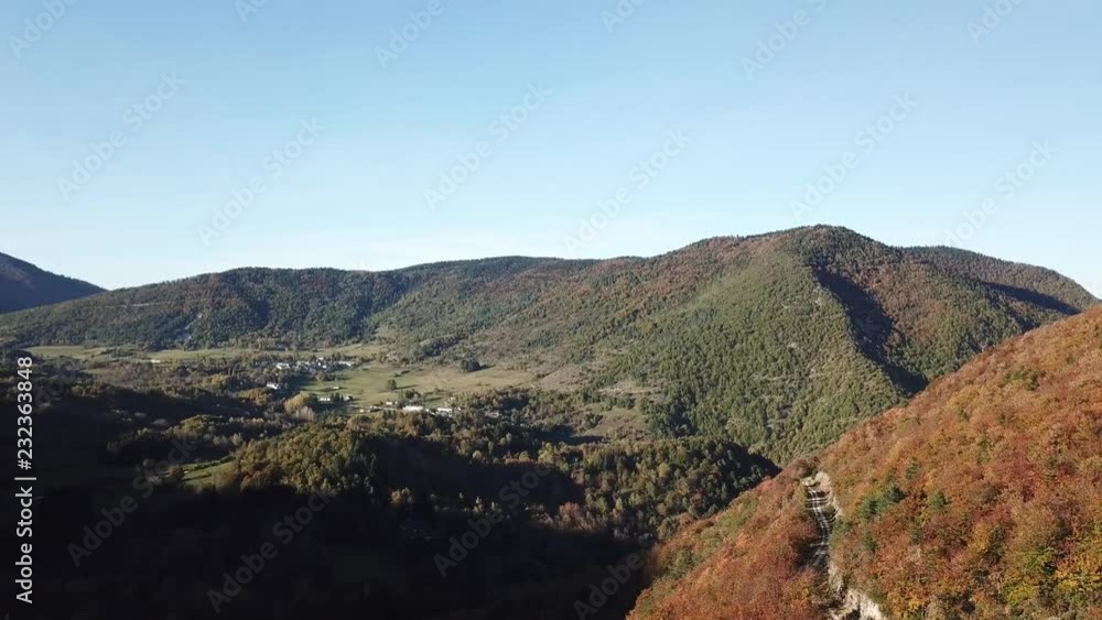 Aerial view of autumnal forest in pyrenean mountains, Aude in the southern of France Aerial view of autumnal forest in pyrenean mountains, Aude in the southern of France