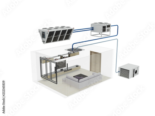 scheme of ventilation system 3d rendering