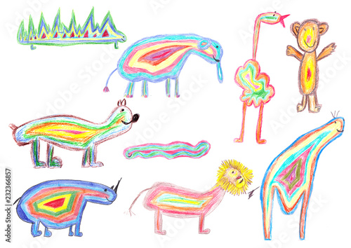 Kinderzeichnung: Ein Zoo voll bunter Tiere 