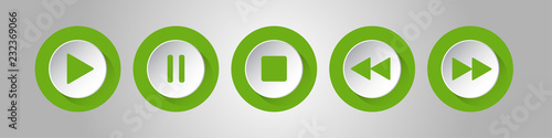 green, white round music control buttons set