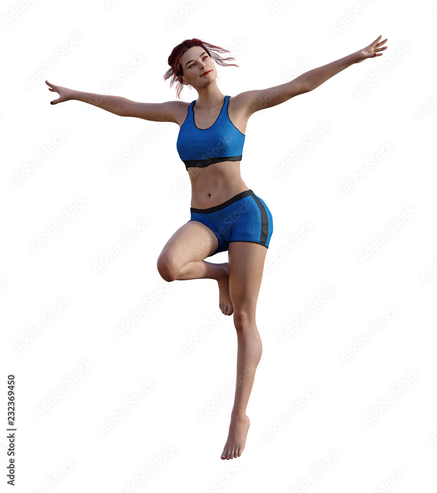 Illustration of a woman posing with her arms spread wide on a white background Illustration of a woman posing with her arms spread wide on a white background