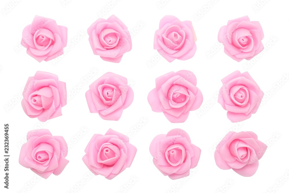 Set of pink roses on a white background. Porcelain roses. Vector illustration Set of pink roses on a white background. Porcelain roses. Vector illustration