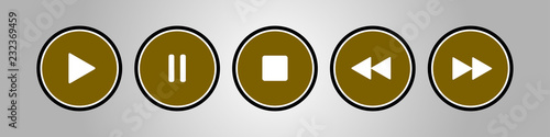 gold, white round music control buttons set