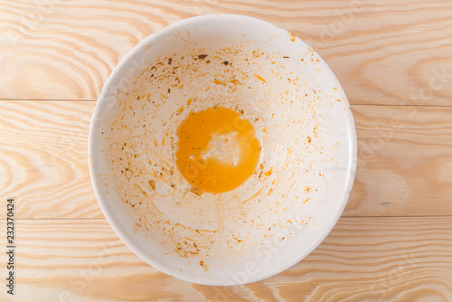 dirty bowl on a wooden background