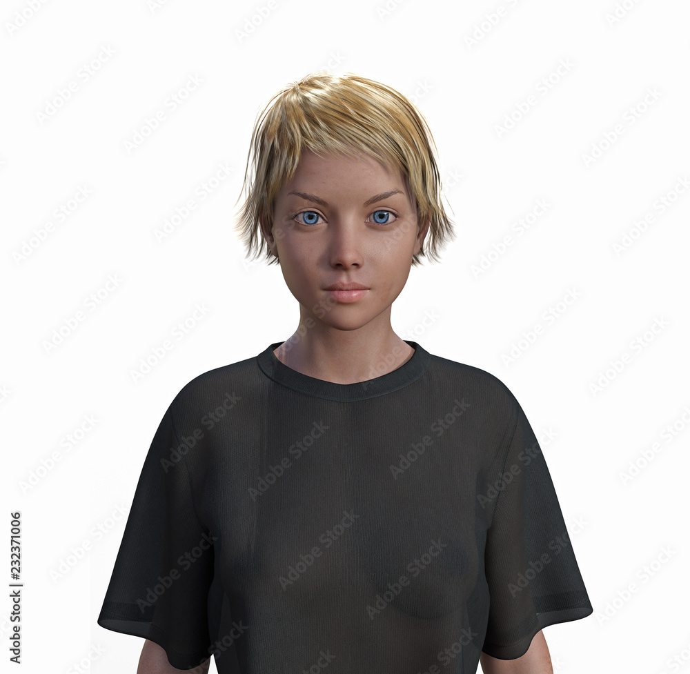 Illustration of a young woman with short hair and blue eyes Illustration of a young woman with short hair and blue eyes