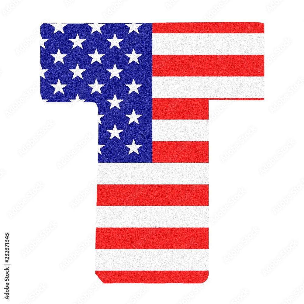 Obraz premium Letter of the Alphabet on United States of America Flag style with Black marbled Glitter