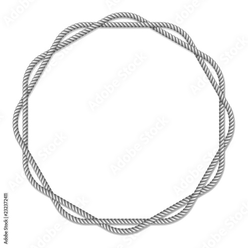 Gray white rope woven circle vector border, circle vector frame, isolated on white background