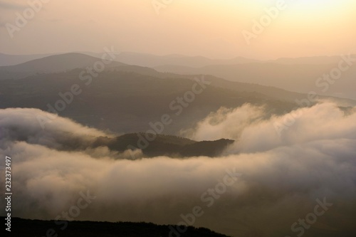 Morning fog, antique city Byllis, Qarier Fier, Albania, Europe photo